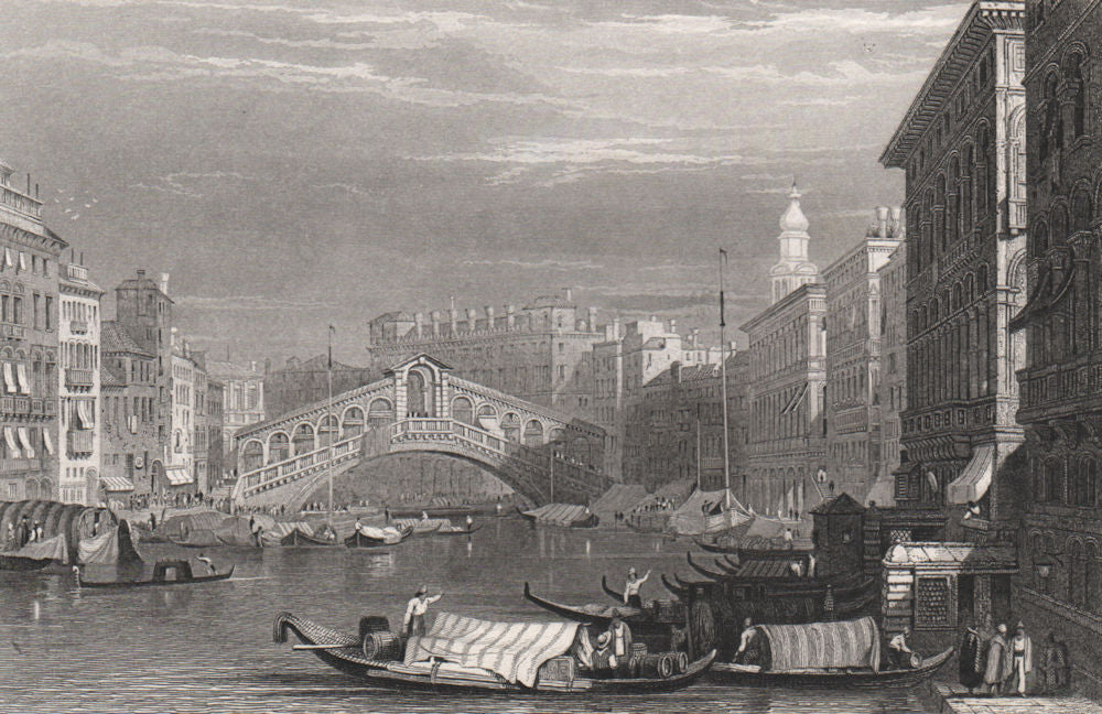 The Rialto and bridge, Venice. Venezia 1886 old antique vintage print picture